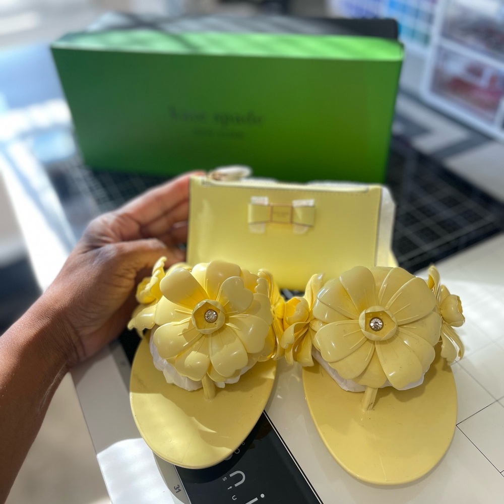 Kate Spade Yellow Floral Sandals and Wallet